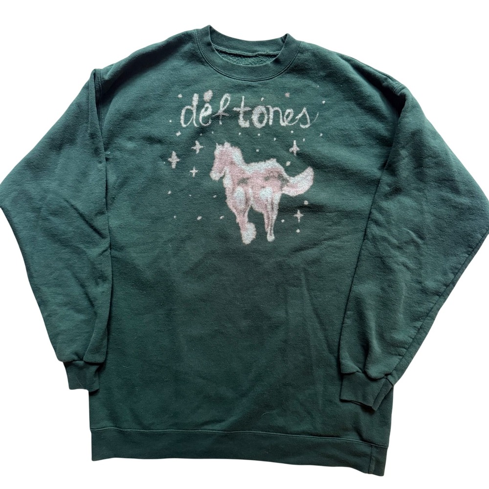 Vtg Deftones Pony Sweatshirt Green Rock Streetwear Alternative Y2K Aeshetic Goth